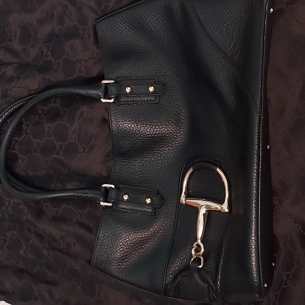 Gucci black leather hasler tote